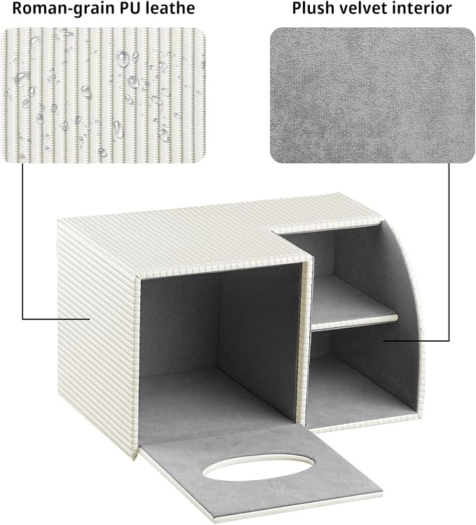Square Tissue Box Cover with Storage, PU Leather Facial Cube Tissue Holder | TV Remote Control Holder, Desk Accessories Nightstand Organizer, Modern Table Caddy for Bathroom, Bedroom, Home, Office Decor