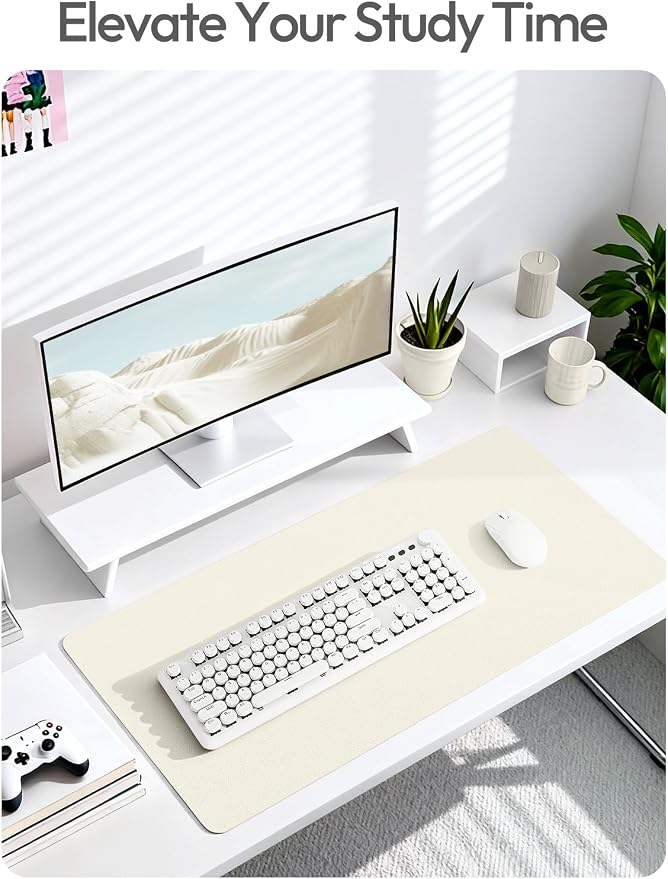 YSAGi Leather Desk Protector, Office Mat, Large Mouse Mat, Non-Slip PU Leather Blotter, Laptop Desk Mat, Waterproof Writing Pad for Office and Home(Cream, 63" x 24")
