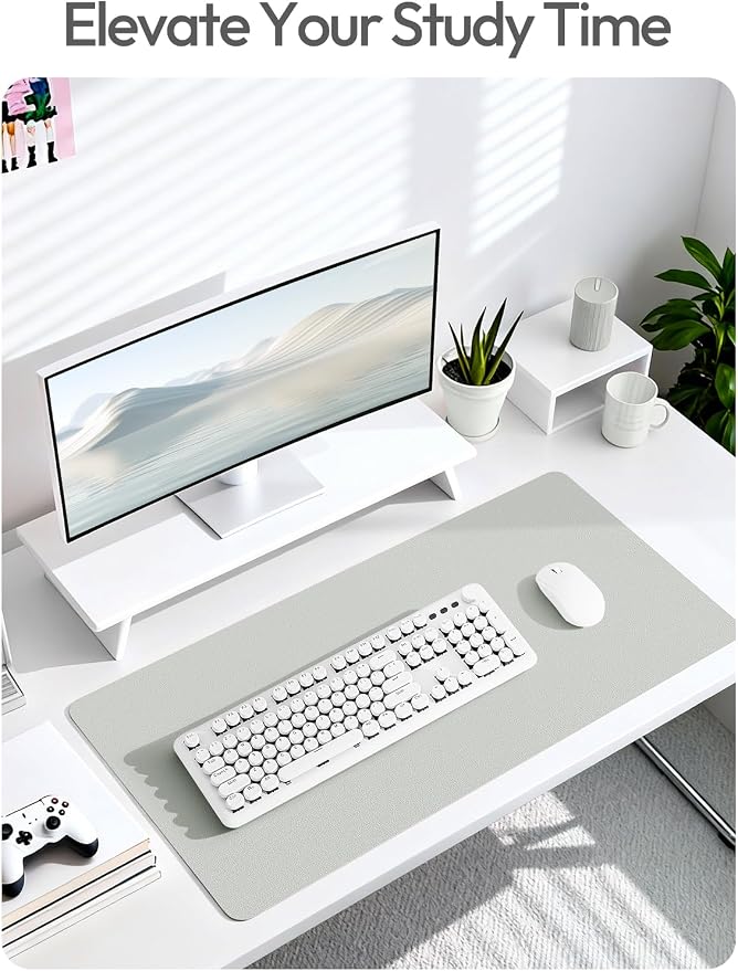 YSAGi Leather Desk Protector, Office Mat, Large Mouse Mat, Non-Slip PU Leather Blotter, Laptop Desk Mat, Waterproof Writing Pad for Office and Home(Light Grey, 42" x 17.2")
