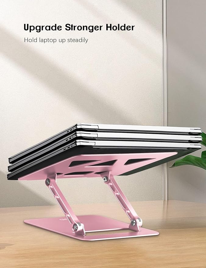Aoviho Laptop Stand Holder, Adjustable Desk Laptop Riser, Foldable Notebook Computer Stands for MacBook Air Pro HP Lenovo Dell Samsung Chromebook, Up to 15.6 inch, Rose Gold