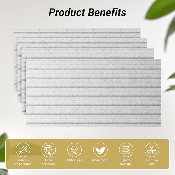 TONOR Dual-Layer Thickened Acoustic Wall Panels Self Adhesive, 8 Pack 47.2"x23.6"x0.72" High Density Large Sound Proof Panels for Walls, Peel and Stick Wall Panels for Interior Wall Décor, Grey