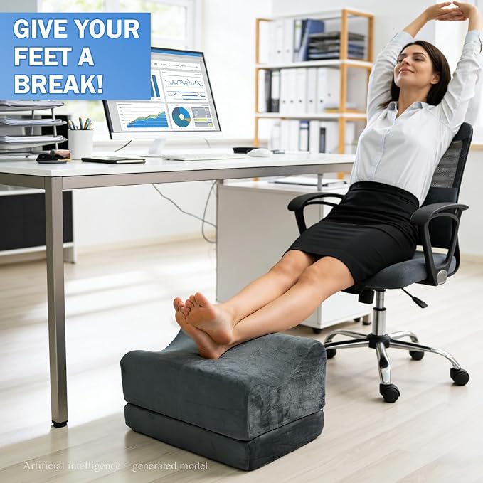 Foot Rest for Under Desk at Work, Adjustable Height Footstool | for Office, Home, Sofa, Gaming. Anti-slip Base. Ergonomic Design Supports Feet, Legs,Reduces Back and Hip Fatigue
