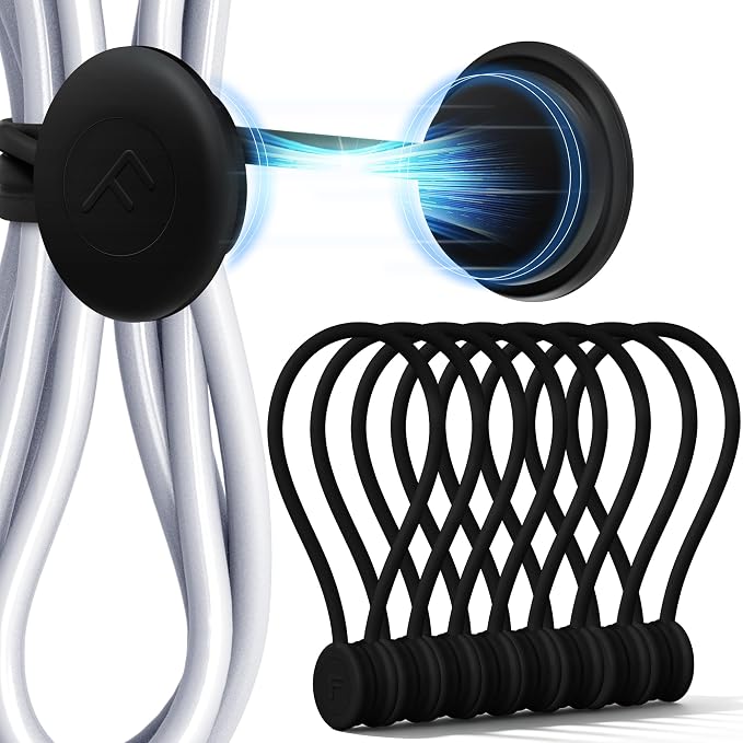 COOLMI Magnetic Cable Ties 8 Pack, 6.88 Inch Reusable Silicone Cord Organizer Wraps, Strong Magnet Cable Management Straps for Charging Cords, USB Cables, Earbuds, Desk, Travel, Black