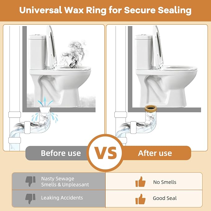Hibbent 2 Pack Extra Thick Toilet Wax Ring Replacement Kit, Universal Toilet Seal Ring with Brass Toilet Floor Bolts and Retainer Washers, PE Flange Fits 3 Inch and 4 Inch Drain Pipes