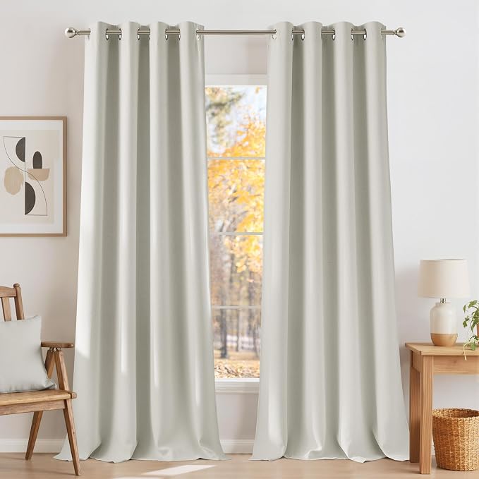 NICETOWN Natural Room Darkening Curtains 84 inches Long for Living Room - Privacy Panels for Bedroom, Modern Farmhouse Style Home Decor Grommet Top, 2 Panels, W42 by L84