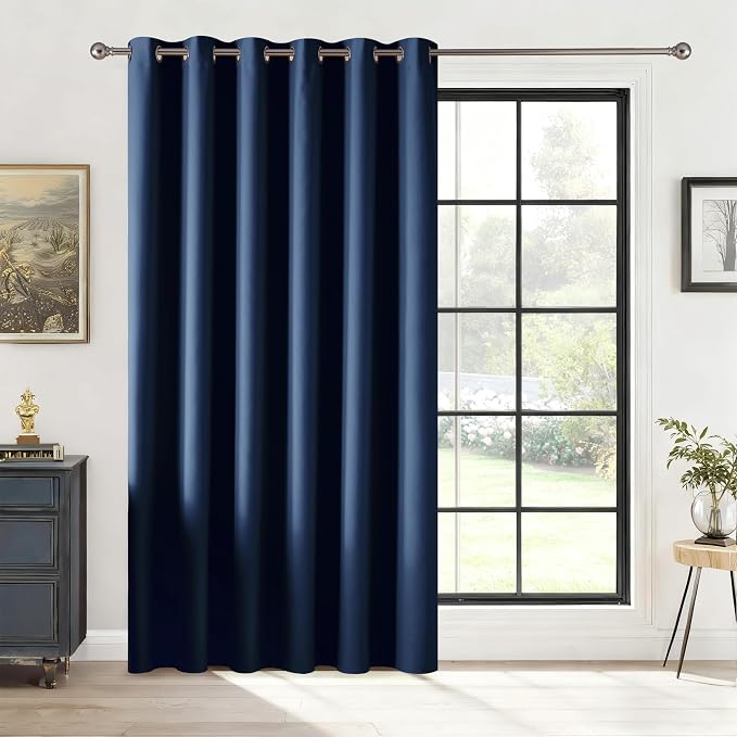RYB HOME Blackout Thermal Insulated Curtains, Portable Curtain for Sliding Glass Door/Storage/Space Room Divider, Large Window Treatment Room Divider Panel, W80 x L84, Navy Blue, 1 Panel