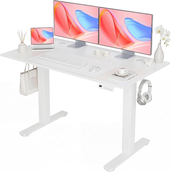 YDN Electric Standing Desk, 48x24 Inch, White | 3 Memory Presets, Cable Management, Adjustable Height, Sit Stand, Computer Workstation, Home Office