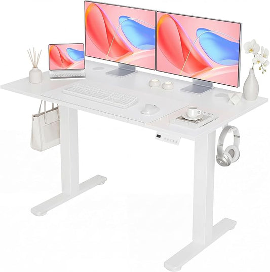 YDN Electric Standing Desk, 48x24 Inch, White | 3 Memory Presets, Cable Management, Adjustable Height, Sit Stand, Computer Workstation, Home Office