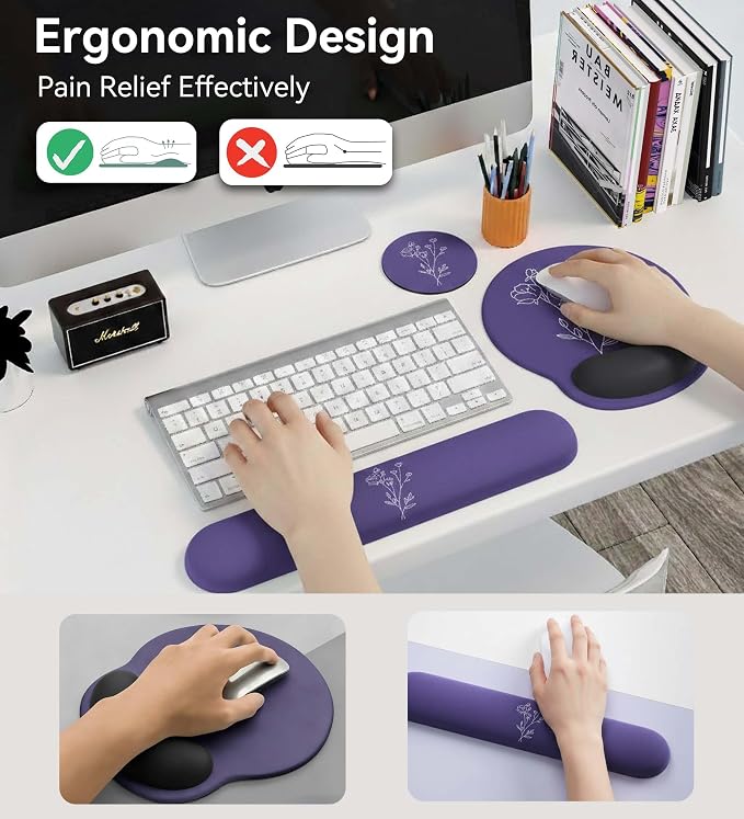 Mouse Pad with Keyboard Wrist Rest,Ergonomic Mouse Pad Wrist Support PU Base with Coaster,Mousepad with Nonslip Base for Computer Laptop Keyboard Home&Office