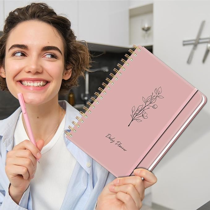 Undated Daily Planner With Hourly Schedule, To Do List Spiral Notebook, Easily Organize Your Work Tasks And Appointments, Perfect School Or Office Supplies For Organizing & Planning, 7.5"x10", Pink