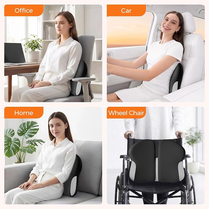 BEBAS Ergonomic Lumbar Support Pillow for Car, Memory Foam Back Support for Lower Back Pain Relief, Comfort Lumbar Cushion for Driving, Fixed Ring Lumbar Pillow for Car Seat, Office Chair -Black