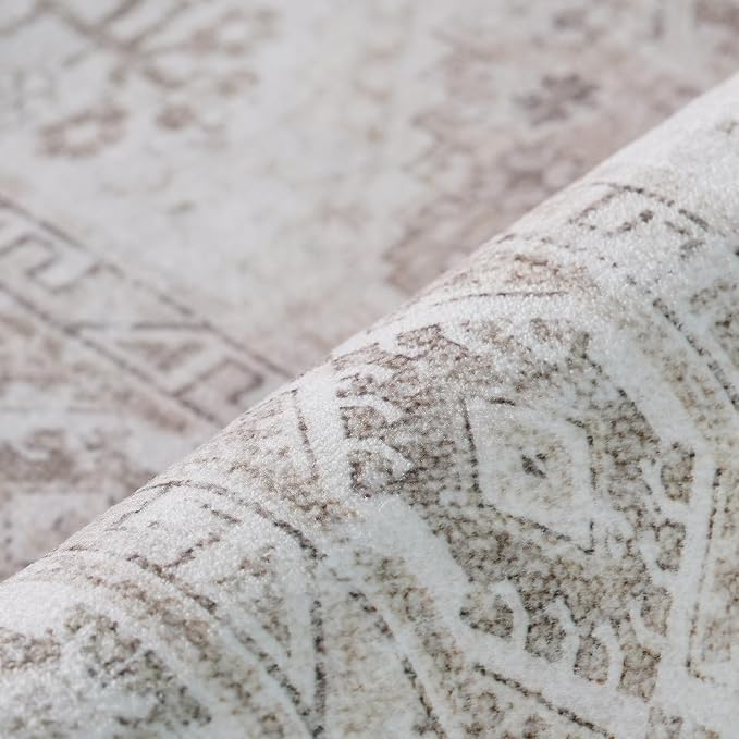 Large Rugs for Living Room: 10x14 Area Rugs Farmhouse Indoor Machine Washable Rug Non-Slip with Rubber Backed Oriental Carpets (Beige, 10x14)