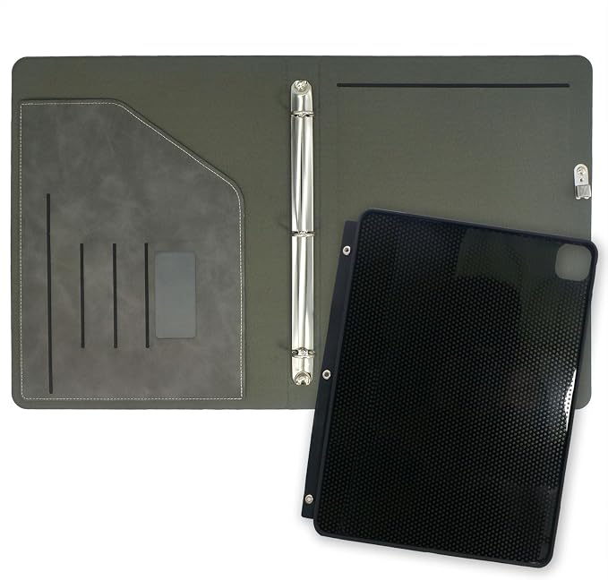 Tablet Organizer Portfolio Case with 3-Ring Binder, Binder Padfolio File Folder with Removable Tablet Holder, Compatible with 13-inch iPad Pro M5 (2025)/M4 (2024),Gray