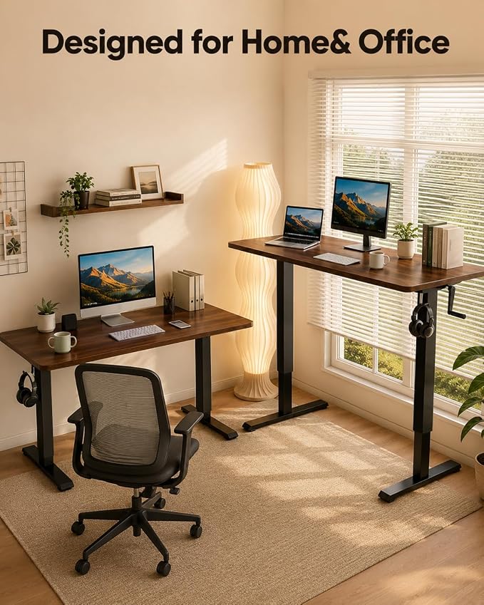 Whole Piece Manual Standing Desk Adjustable Height with Lockable Casters- Hand Crank Stand up Desk with Wheels, Mobile Sit to Stand Workstation with Handle