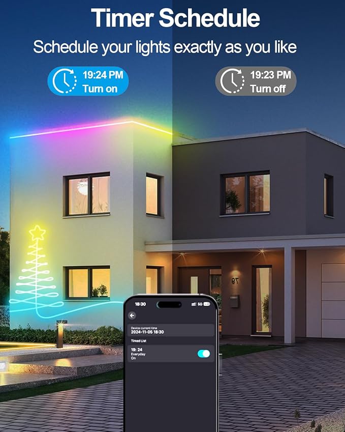 Smart Neon Rope Lights USB, 16.4Ft LED Rope Lights IC & RGB Color Changing with APP Control, Music Sync Neon Strip Lights Outdoor Waterproof DIY for Gaming Room Living Indoor Decor