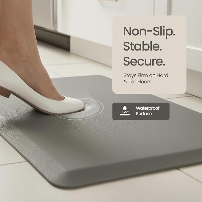 Anti Fatigue Kitchen Mats for Floor | Padded Kitchen Rugs | Non Slip, Cushioned Standing Desk Mat | Waterproof Floor Mat | 17.3" x 28" x 0.47" & 17.3" x 47.2" x 0.47", Grey, 2-Pack | More Décor