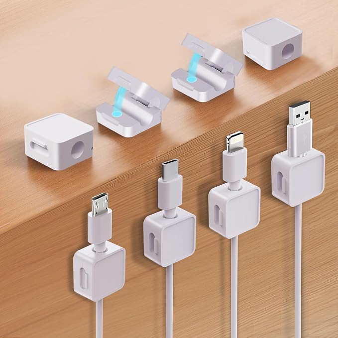 12-Pack Cable Organizers, Magnetic Cable Clips, Cable Holders White | Desktop Cable Organizer, Magnetic Cable Holder – Suitable for Home, Office, Car and Multiple Scenarios