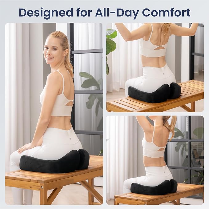 Alcedo Seat Cushion for Office Chair, Ergonomic Memory Foam Seat Cushion for Car Seat, Tailbone Pain Relief Cushion for Long Sitting, Non-Slip, Breathable & Washable Cover