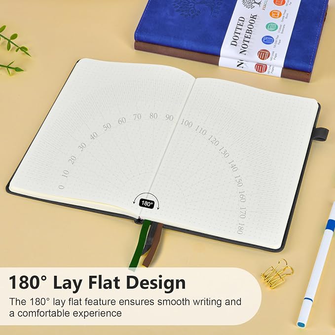 PERCUN Dotted Journal Notebook for Men & Women, 160 Pages Dot Grid notebook, A5 Hardcover Leather Bullet Journaling for Writing, Work, School, Travel, Daily Diary 5.9" x 8.5" (Black)
