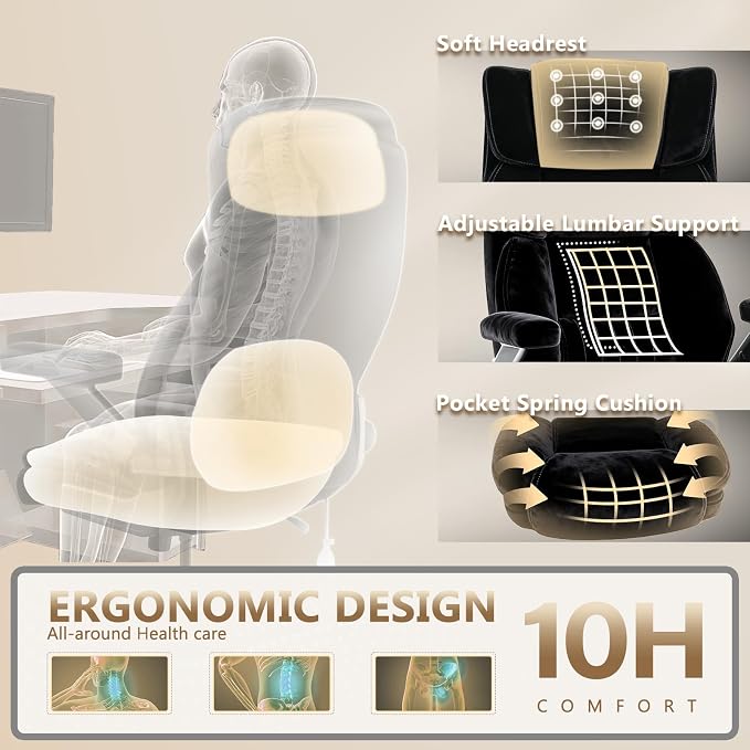 Fabric Big and Tall Office Chair 600LBS Capacity with 5D Flip Arms,Heavy Duty Cloth Computer Chair,Plus Size High Back Desk Chair with Wide Pocket Spring Seat