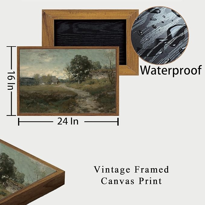 OIQArtOIQ Framed Vintage Landscape Wall Art French Country Cottage Natural Scenery Oil Painting Canvas Prints Farmhouse Fall Decor Aesthetic Pictures for Kitchen Bedroom Living Room Bathroom