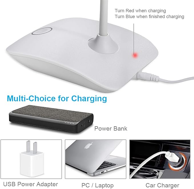 DEEPLITE LED Desk Lamp Small Battery Powered Lamp Cordless Rechargeable Table Lamp, Flexible Portable Desk Light for Craft Study Home Office Dorm, Eye-Caring Wireless Dimmable Book Lamp for Reading