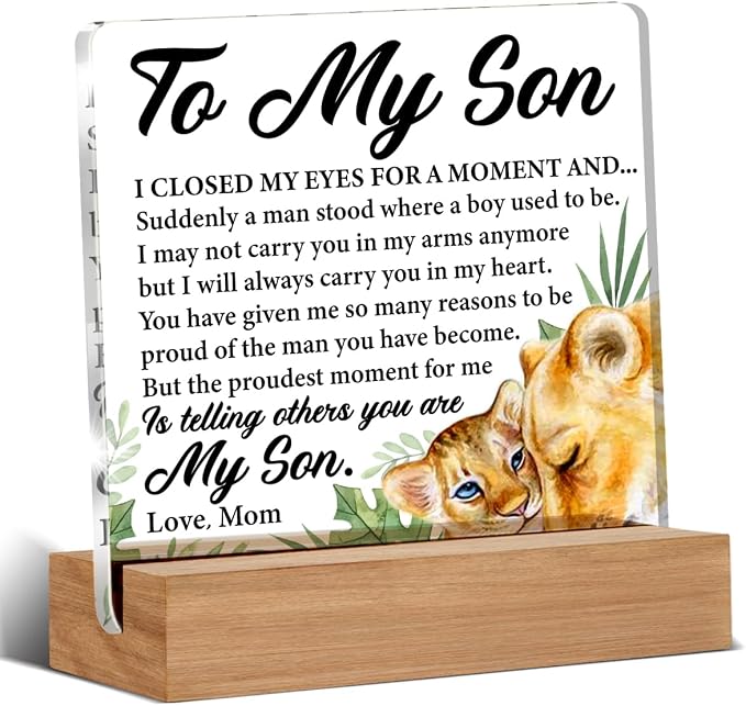 Best Son Gifts From Mom - Gift for Son Birthday Christmas Wedding Day Clear Desk Decorative Sign Home Decor Acrylic Sign