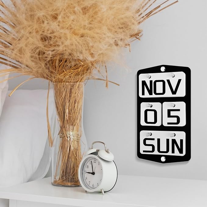 Wall Mount Acrylic Calendar, Perpetual 2026 Daily Display Calendar, Reusable Yearly Wall Standing Calendars with Wall Hook for Home Office Decor Accessories (Black)