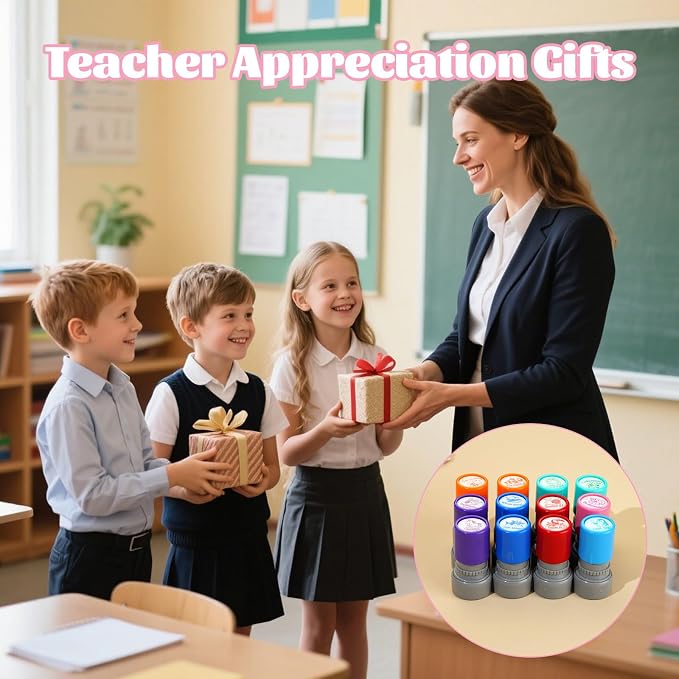 12Pcs Animal Teacher Stamps for Classroom, Teacher Appreciation Gifts, Self Inking Grading Stamps Set | Motivational Student Reward Stamps with Bees Sharks Owls, Classroom Essentials for Elementary