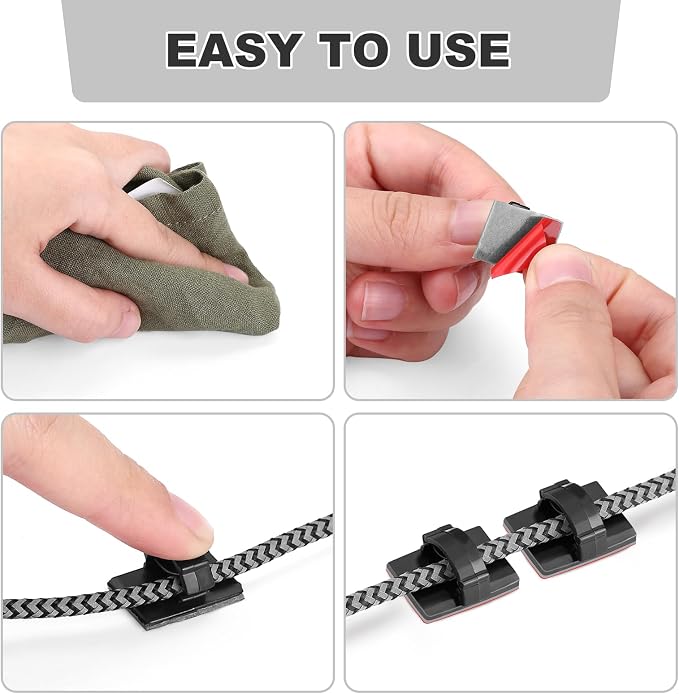 GWHOLE 100Pcs Adhesive Cable Clips | Strong Self-Adhesive Cord Organizer, Wire Management Clips for Office, Home, Car