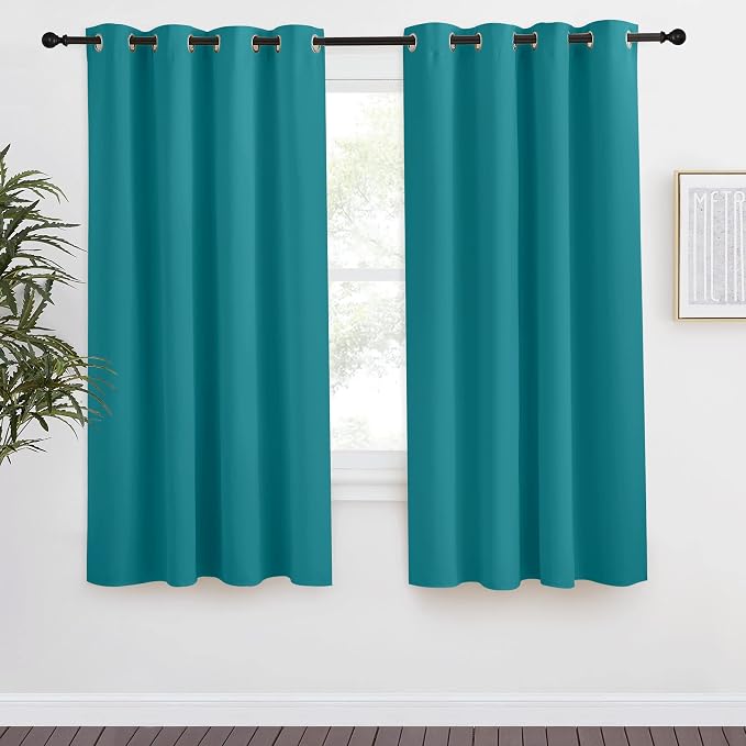 NICETOWN Peacock Blue Blackout Curtain 57 inch Length, W55 x L57 Inch, 8 Grommets Top, 1 Piece, Thermal Insulated Modern Window Treatment Soundproof Drape Panel for Bedroom/Living Room