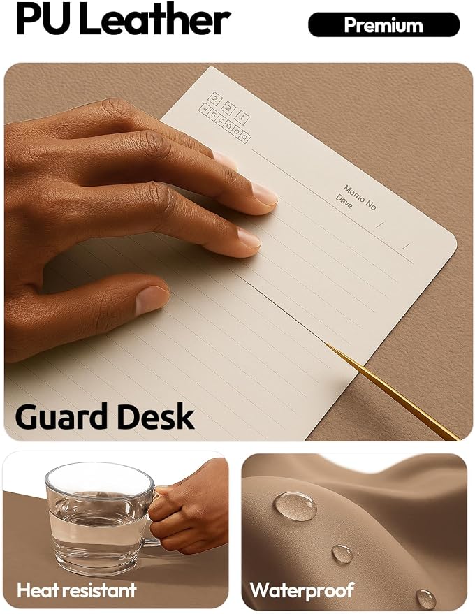 YSAGi Leather Desk Protector, Office Mat, Large Mouse Mat, Non-Slip PU Leather Blotter, Laptop Desk Mat, Waterproof Writing Pad for Office and Home(Khaki, 40" x 24")