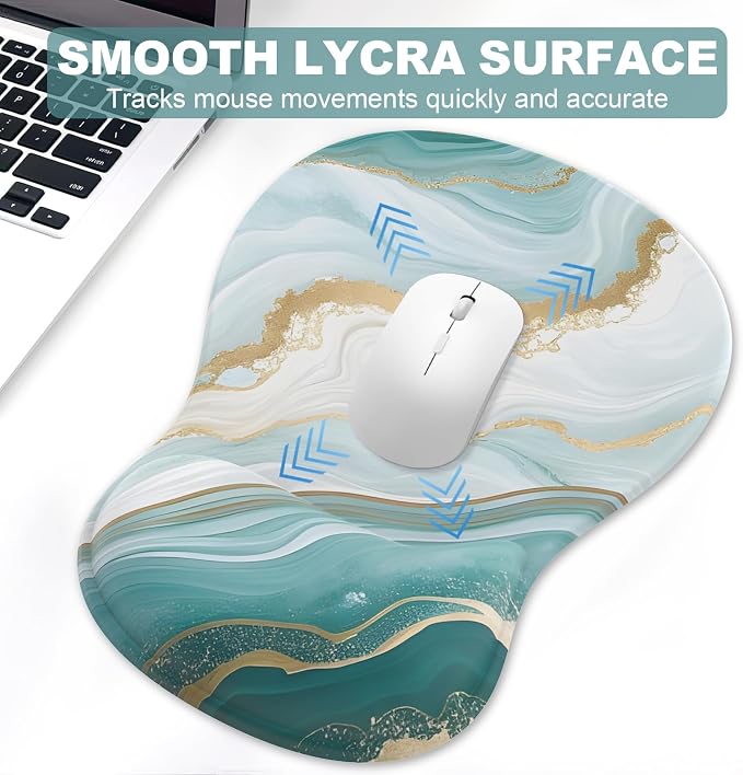 Ergonomic Mouse Pad with Wrist Rest and Keyboard Wrist Rest, Gel Mousepad and Wrist Rest for Computer Keyboard, Pain Relief, Non-Slip PU Base, Mouse Pad Wrist Support for Gaming, Blue Green Marble