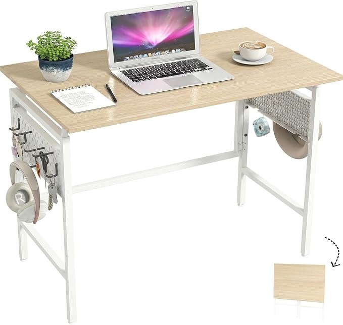 Hadulcet Folding Desk 40" Foldable Desk with Removable Pegboards | Easy Assembly Home Office Desk for Small Spaces, Study, and Apartment Living, Oak