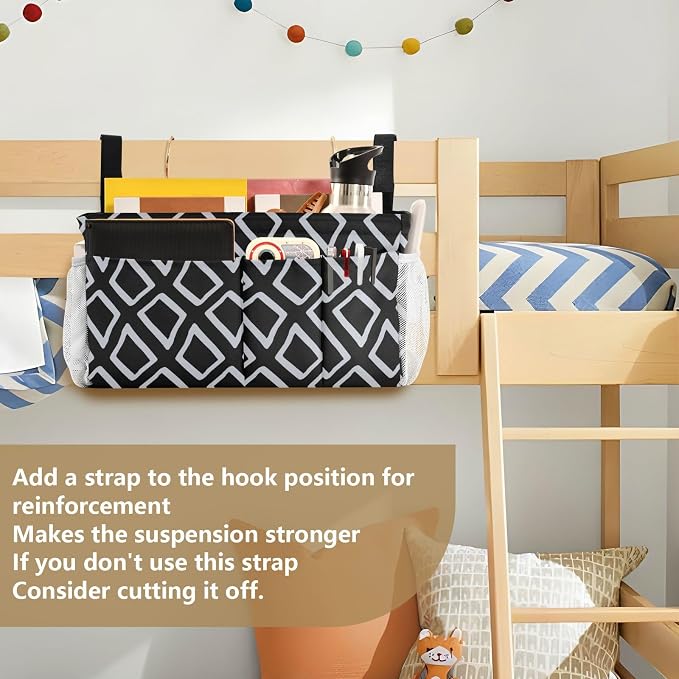 Bedside Table Caddy Rocking Chair Storage Bag for Dorm, Bunk, Loft, Hospital Bed Blue-gray Square