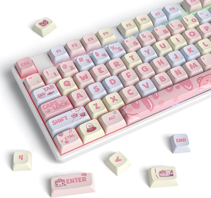 Guffercty kred Strawberry Pink XDA Keycaps Set - Cute PBT Dye-Sublimation for 60%-100% Mechanical Keyboards, Beginner Friendly (Strawberries Pink)