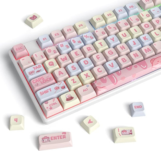 Guffercty kred Strawberry Pink XDA Keycaps Set - Cute PBT Dye-Sublimation for 60%-100% Mechanical Keyboards, Beginner Friendly (Strawberries Pink)