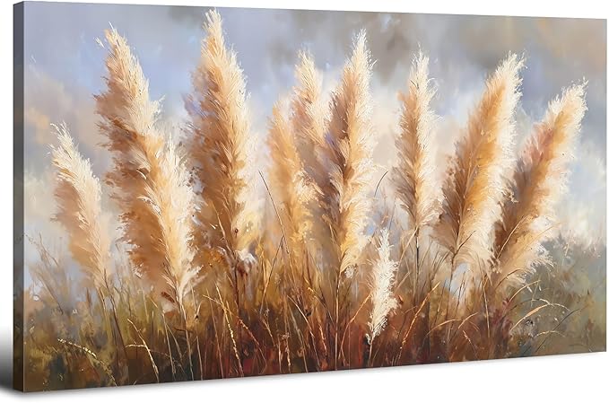 Vintage Boho Reed Canvas Wall Art Abstract Nature Plant Wall Decor Minimalist Botanical Prints Pictures Dried Reeds Flowers Poster Painting Artwork for Living Room Bedroom Home Decoration 30x60"