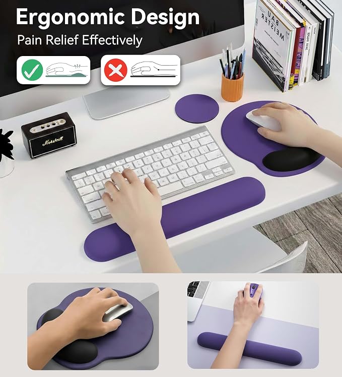 Mouse Pad with Keyboard Wrist Rest,Ergonomic Mouse Pad Wrist Support PU Base with Coaster,Mousepad with Nonslip Base for Computer Laptop Keyboard Home&Office