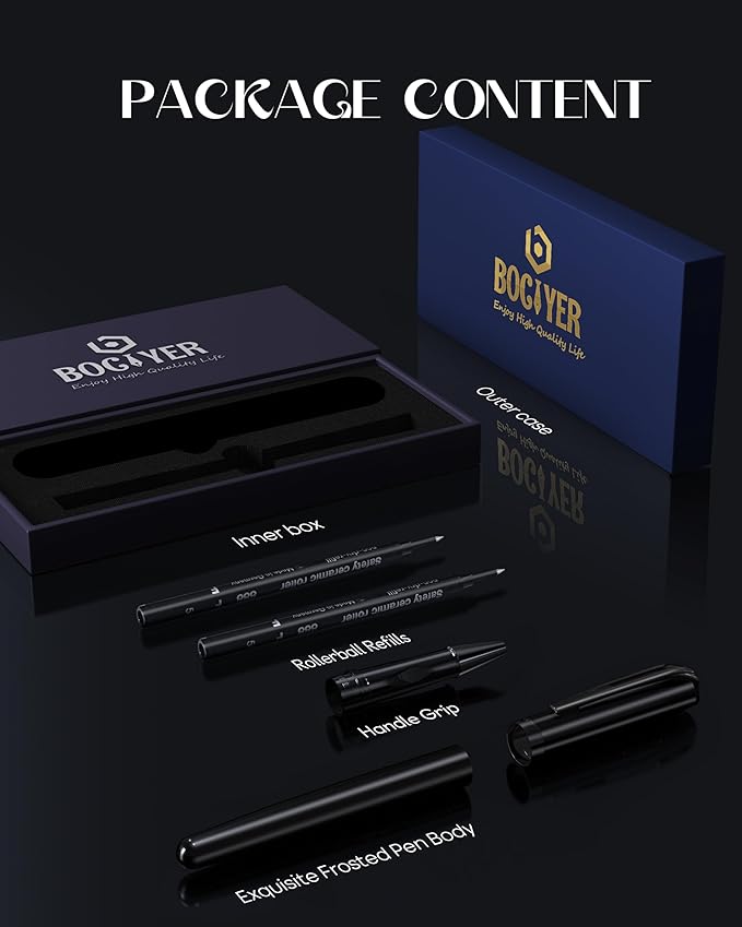 samurai Rollerball Liquid Ink Pen Set,Luxury Executive Writing Pen for the Office,Rollerball Pen Refillable,Schmidt Refill*2 And Gift Box,Best Roller Ball Pen Gift Set for Men & Women(Black)