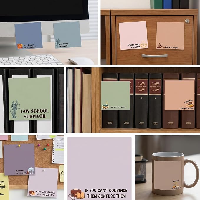 Lawyer Sticky Notes Gifts - 9 Pack Attorney Notepads 3x3 Inches, Lawyer Gifts for Women Men, Law Self-Stick Memo Pads, Legal School Office Supplies for Friends Coworkers (450 Sheets)