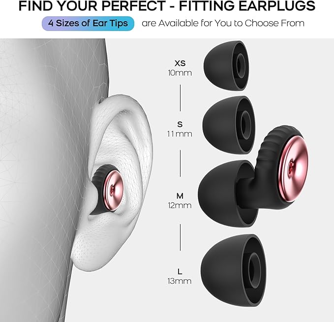 2 Pairs Noise Cancelling Earplugs with Premium Metal Design and Elegant Gift Box – for Sleeping, Concerts, Travel, Noise Sensitive – 35dB Reusable Silicone Earplugs for Men and Women,Rose Gold