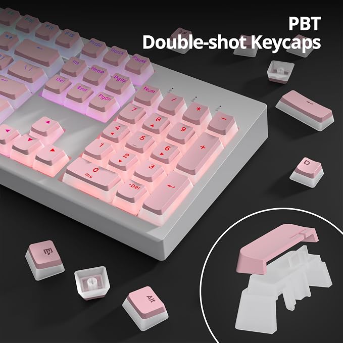 Guffercty kred 117-Key Pink Pudding Keycaps, OEM Profile PBT Anti-Wear Translucent Backlight for Mechanical Keyboard(Pink Pudding)