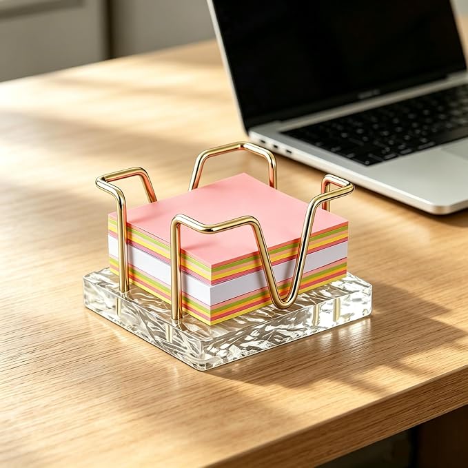 Sticky Note Holder, 3 x 3 inch Self Stick Note Pad Holder, Post It Note Dispenser Desk Accessories for School and Office Desk Organizer