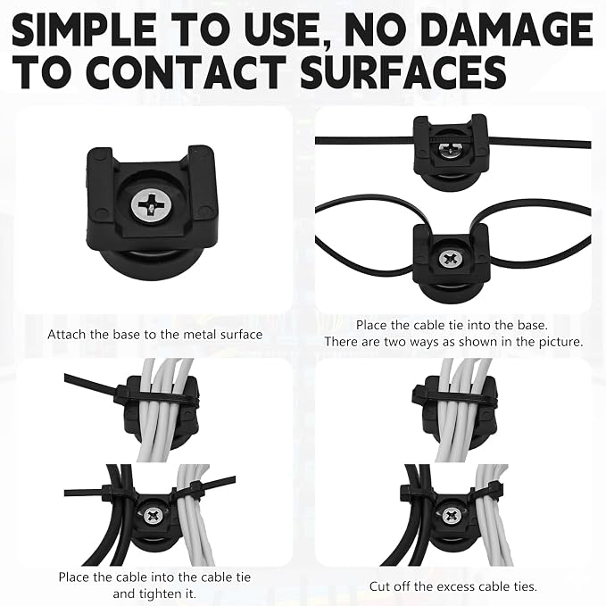 24pcs 22mm Magnetic Zip Tie Mount, Multi-Functional Cable Holder, Suitable for Industrial Cable Management and Home Cable Organizing. 24 Mounts and 100 Nylon Cable Ties