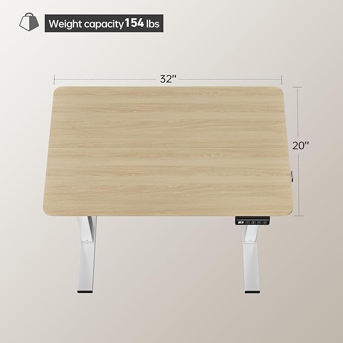 LongKe Electric Standing Desk Adjustable Height, 32x20 Inches Sit Stand up Desktop for Home Office, Ergonomic Rising Computer Table with Memory Preset, Yellow Beams