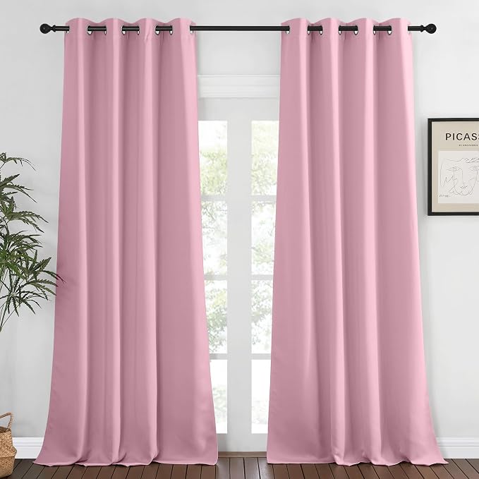 NICETOWN Blackout 108 inch Curtains for Sliding Glass Door, Grommet Thermal Insulated Room Darkening Window Treatment Sound Reducing Drapes for Room Divider, 1 Panel, W52 x L108, Rouge Pink