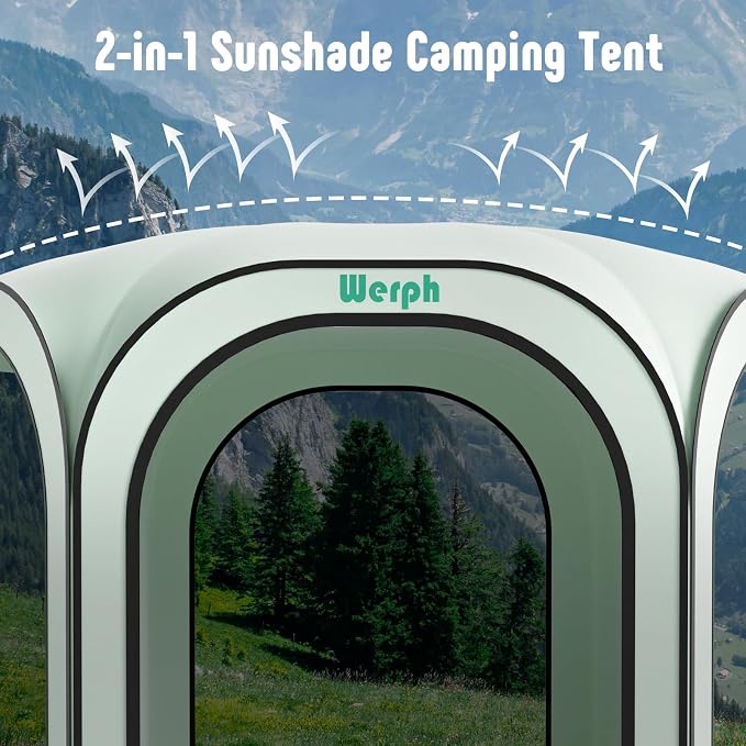 Werph 10x10 Pop Up Screen Tent, Mosquito Net Gazebo, UV Resistant, Green | Roof Waterproof Screen Canopy, Quick Setup Outdoor Shelter for Backyard, Patio, Garden, Picnic, Camping and Events