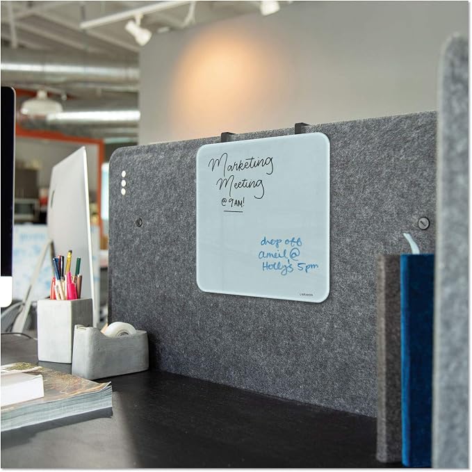 U Brands Cubicle Glass Dry Erase Board, 12 x 12, White Surface