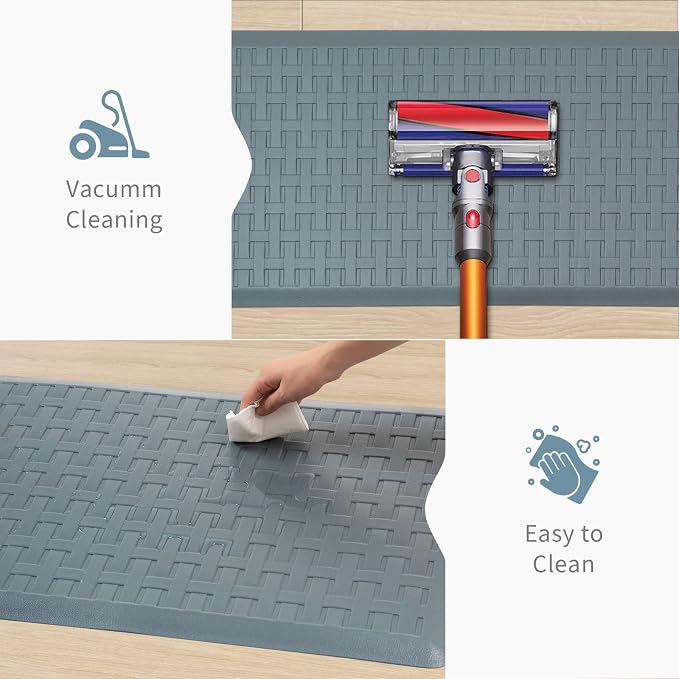 2PCS UKISS Kitchen Rugs, Cushioned Anti Fatigue Kitchen Mats for Floor, Waterproof Kitchen Rug，Non-Slip Comfort Standing Mat for Kitchen (Grey, 17.3"x28"+17.3"x60")